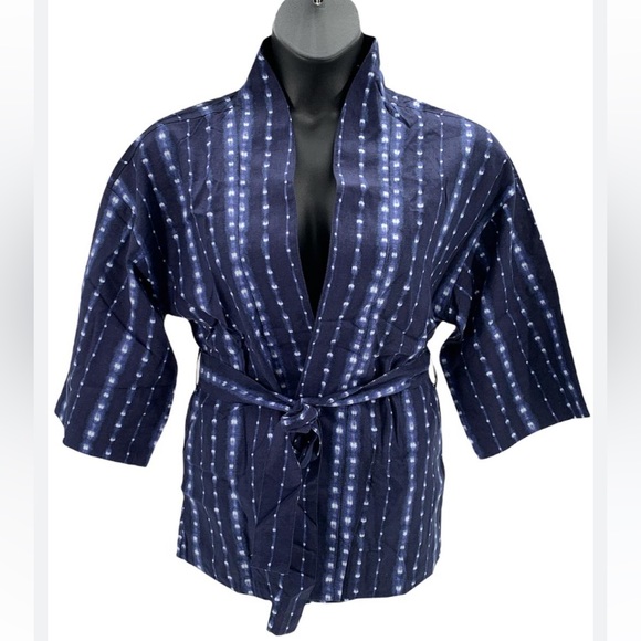 Q- Indigo Blue True Denim SHIBORI Kimono Blazer - Picture 8 of 10